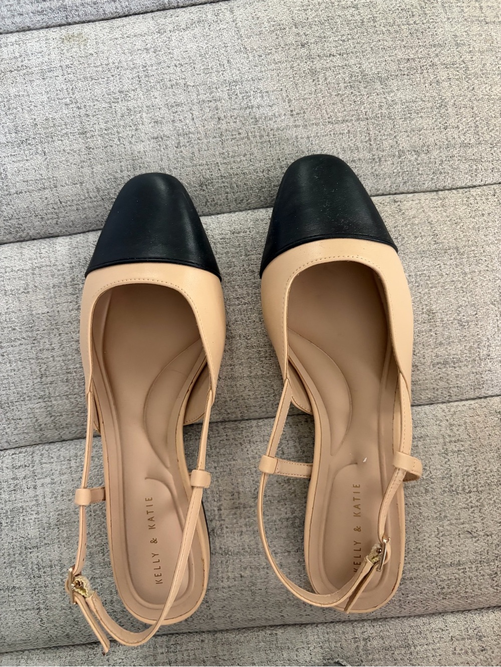 Two-Tone Black and Nude Slingback Flats